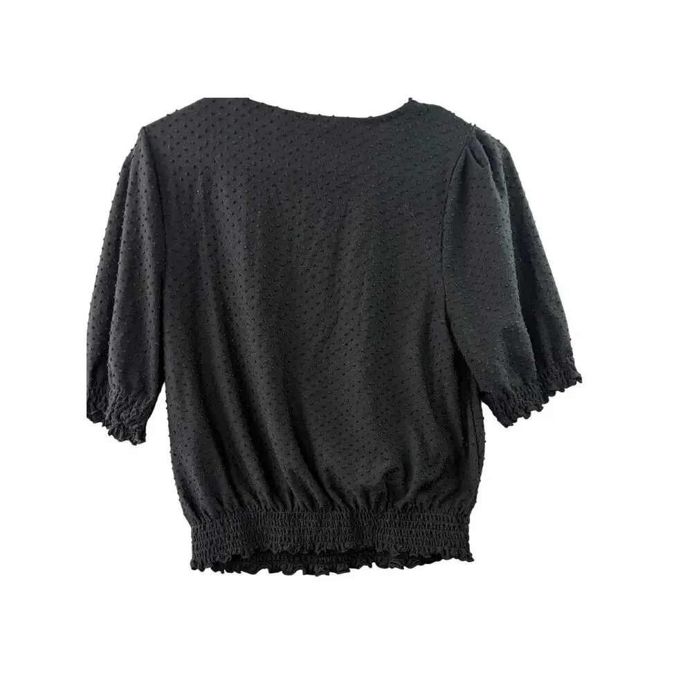 Madewell Texture & Thread Clipdot Smocked Crossover Top – Black – Size S